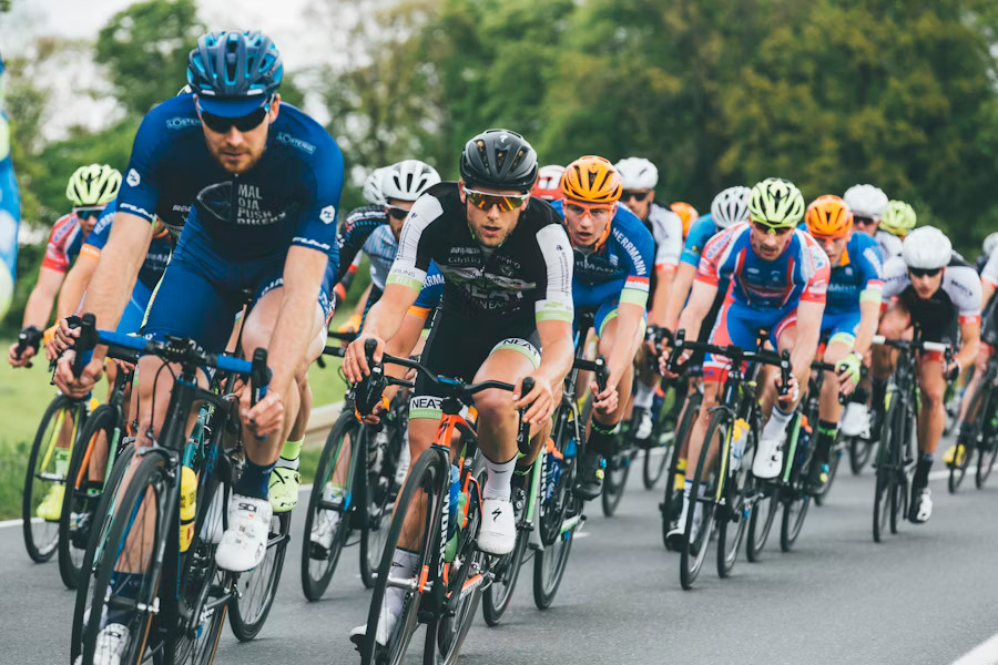 Cyclists riding outdoors